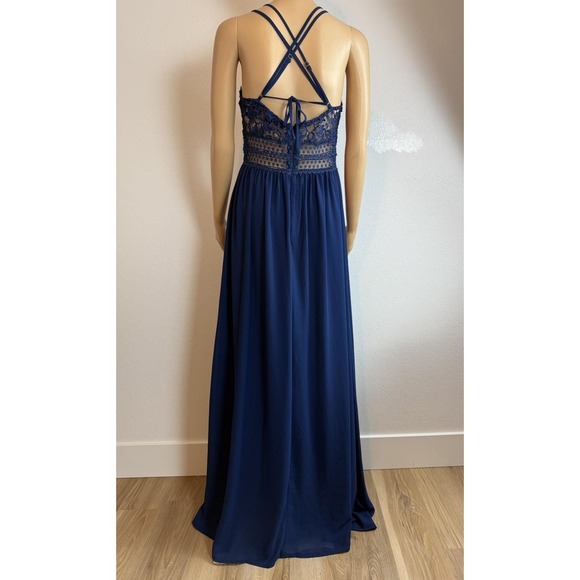 Soieblu Dresses & Skirts - Soieblu Navy Blue Crochet Lace Maxi Dress Womens S Boho Formal Spaghetti Strap